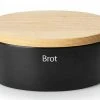 Continenta Brottopf Oval Aus Keramik Mit Holzdeckel, Matt Schwarz 36 X 23 X 13,5 Cm