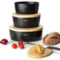 Continenta Brottopf Oval Aus Keramik Mit Holzdeckel, Matt Schwarz 27 X 20 X 13,5 Cm 6 Continenta Brottopf Oval Aus Keramik Mit Holzdeckel, Matt Schwarz 27 X 20 X 13,5 Cm -Kitchenaid Shop 3730 3731 3732 2